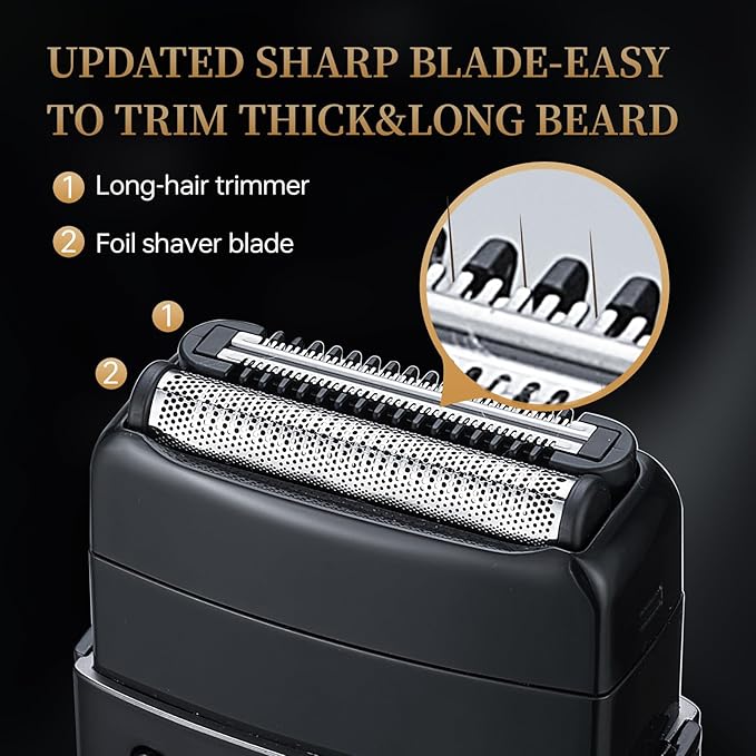 Electric Foil Shavers for Men, Electric Razor for Men Face - 2 Floating Blades, IPX7 Waterproof, 3 Adjustable Gears, LCD Display, Type-C Rechargeable,Wet/Dry Foil Shaver for Travel & Home, Matte Black