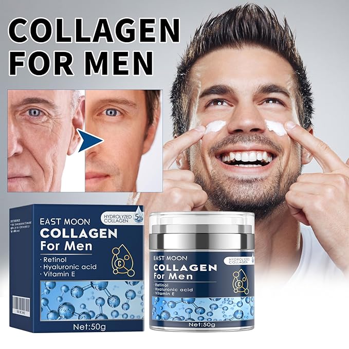 Daily Hydration Face Cream for Men, Formulated with Hydrolyzed Collagen, Retinol and Hyaluronic Acid, Helps Improve Skin Feel and Appearance, 50g
