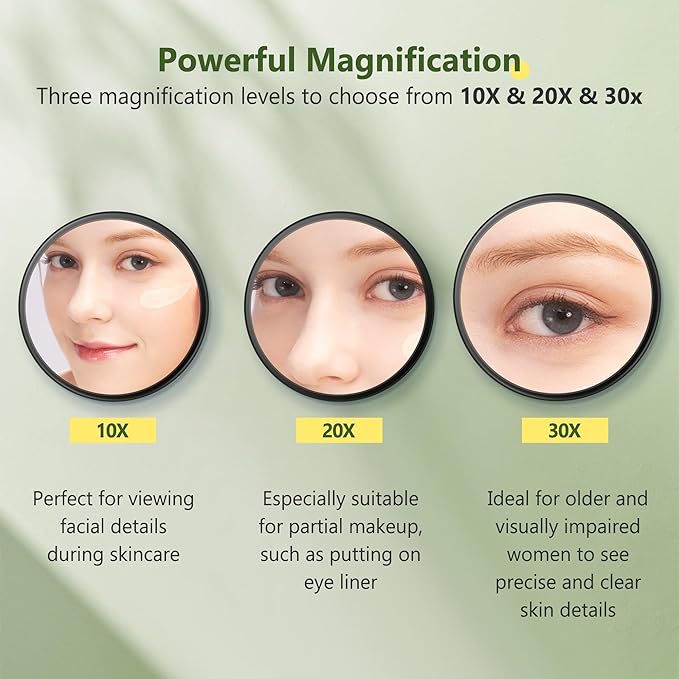 30X Magnifying Mirror, Magnifying Mirror Suction Cup, Travel Makeup Mirrors with Precise Tweezers, Compact Mirrors for The Removal of Female Facial Hair, 3.5 Inches (Black)