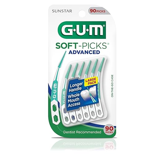 GUM Soft-Picks Advanced, Easy to Use Dental Picks for Teeth Cleaning Health, Disposable Interdental Brushes with Convenient Carry Case, Dentist Recommended Dental Picks, 90 Count (Pack of 3)