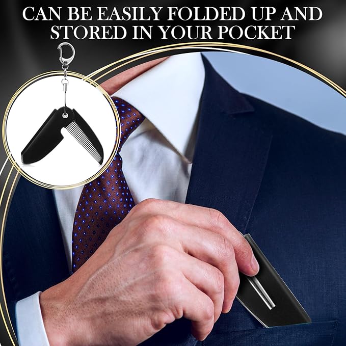 Nosiny 6 Pcs Beard Mustache Folding Comb With Keychain - Handmade Moustache Comb for Multifunctional Pocket Saw Cut Styling, Black