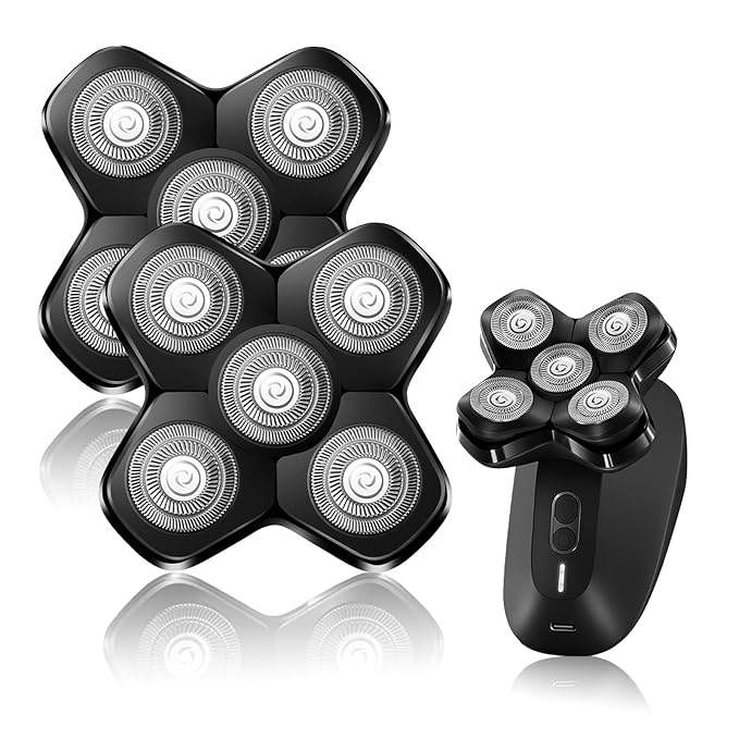 Universal Magnetic 5 Blades Compatibility for MANSCAPED Replacement Blade Pad - Five Stainless Steel Rotary Pivoting Blades for Smooth Shave, Magnetic Attachment for Men's Head Shaver(2-Pack)