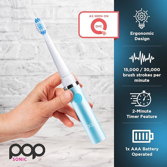 Pop Sonic Electric Toothbrush (Hawaiian Blue) - Travel Toothbrushes w/AAA Battery | Kids Electric Toothbrushes with 2 Speed & 15,000-30,000 Strokes/Minute, Dupont Nylon Bristles