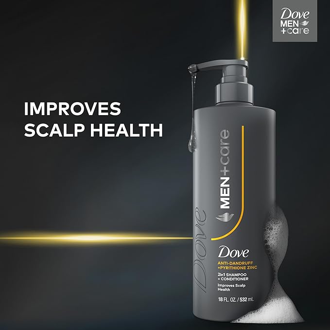 DOVE MEN+CARE 2-in-1 Shampoo + Conditioner Anti-Dandruff 1 ct to Improve Scalp Health, with Pyrithione Zinc, 18 oz