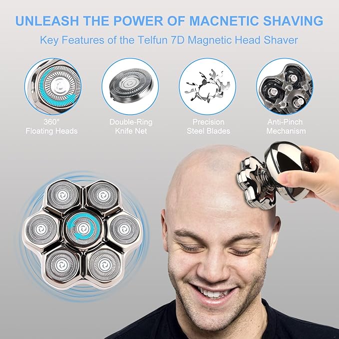 Universal 7 Magnetic Shaver Replacement Blades Compatible with Freebird SHPAVVER Wyklaus Head Shaver, With Easy Clean Brush Blade Cover Compatible with Most Major Brands Head Shaver