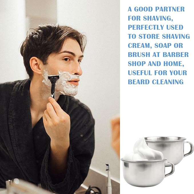 DOERDO Shaving Soap Mug Bowl, 3.5 Inch Stainless Steel Cup with Handle, Shaver Razor Cleansing Foam Tool, 200ML