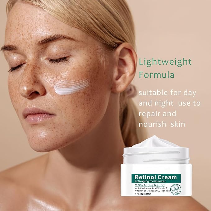 2.5% Active Retinol Cream for Face, Wrinkle Cream for Women with Hyaluronic Acid, Anti-Wrinkle Day and Night Cream for Women Anti Aging Face Creams for Women & Men All Skin Types