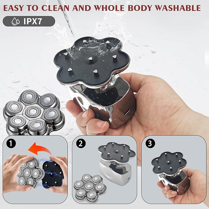 Head Shavers for Bald Men Upgraded Detachable Magnetic Head Shaver - IPX7 Waterproof Wet or Dry Electric Razor for Men - 7D LED Display Rechargeable Shaving Grooming Kit with Type-C Charge