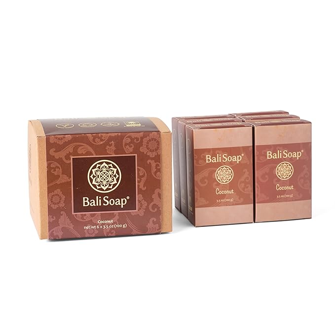 Bali Soap - Coconut Natural Soap Bar for Men & Women - Vegan, Handmade, Exfoliating, Moisturizing - 6 Pack, 3.5 Oz Each