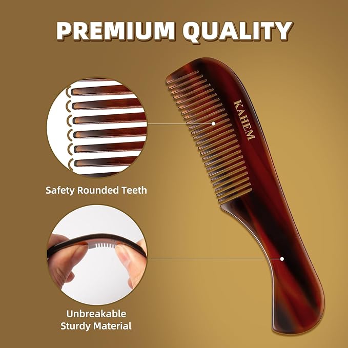 KAHEM Beard and Mustache Comb for Men, 4.72 Inch Fine Tooth Hair Comb for Short Facial Hair Grooming, Pocket Styling Comb, Hand-Made of Quality Cellulose Acetate