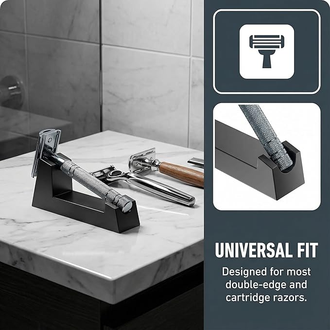 Aluminum Alloy Razor Stand, Safety Aluminum Men's Shaving Stand Black for Bathroom Countertops, Compatible with Henson AL13, AL13-M and Ti22, Anti-Rust and Durable