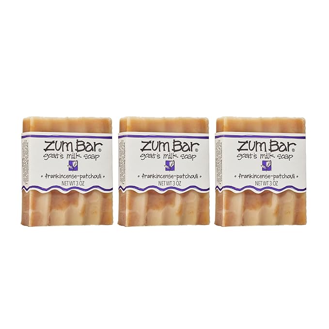 Indigo Wild Zum Goat's Milk Soap Bar - Bar Soap for Hands & Body Made with Essential Oils - 3 oz - Frankincense-Patchouli (3 Pack)
