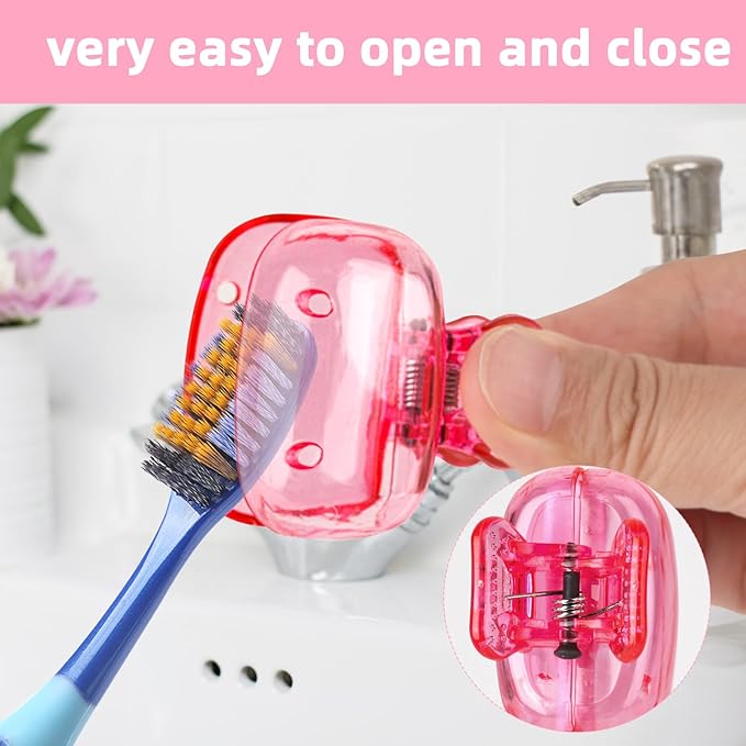 Hxezoc 4 Pack Travel Toothbrush Head Covers Toothbrush Protector Cap Brush Pod Case Protective Portable Plastic Clip for Household Travel, Business, Bathroom, School, Camping
