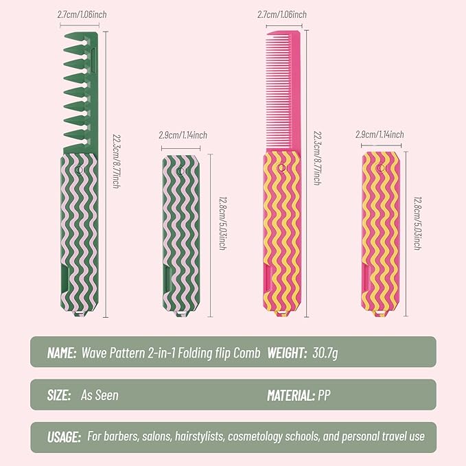 Protable Folding Hair Comb for Men, 2 in 1 Pocket Combs - Fine Tooth Comb, Styling for Everyday Grooming & Combing Hair, Beards and Mustaches (Green)