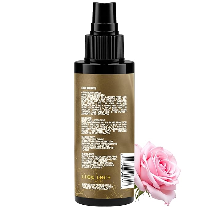 Lion Locs Rosewater Moisturizing Spray for Locs and Skin | Organic Vegan Conditioner Rose Water for All Hair Types (4oz, Tobacco)