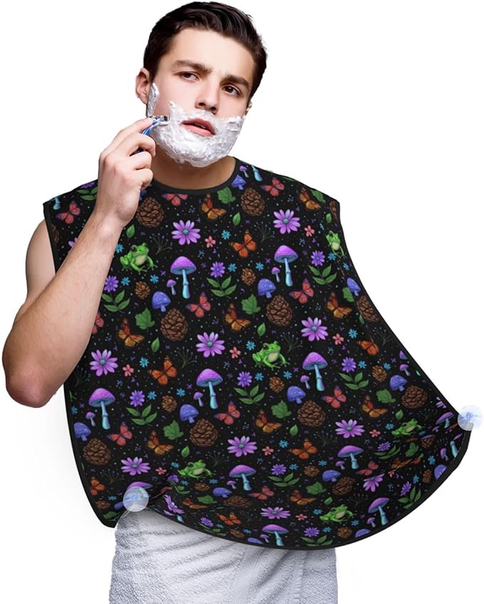 Waterproof Beard Grooming Bib, Goth Moon Frogs Moth Magical Mushroom Leaves Shave Bib, Non-Stick Hair Catcher for Shaving Trimming, Apron Essential for Men Dad