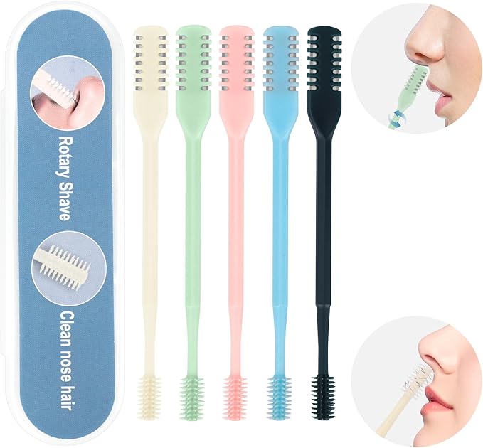 5PCS 2-in-1 Nasal Hair Cutter, Upgrade Manual Double Sided Nose Hair Trimmer Cutter for Women and Men 360°Rotating Nose Hair Remover Grooming Tool knife Razor Portable Nostril hair kit (Colorful)