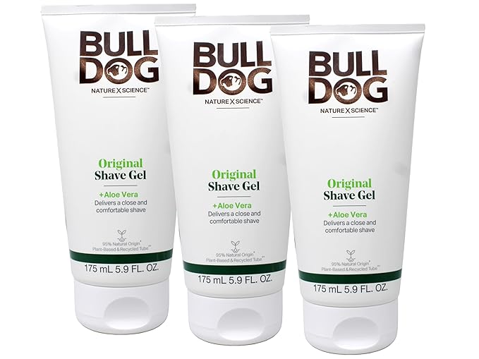 Bulldog Original Shave Gel for Men, Aloe Vera Enriched, Delivers a Close & Comfortable Shave, 95% Natural Origin, 5.9 fl oz (Pack of 3)