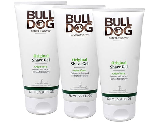 Bulldog Original Shave Gel for Men, Aloe Vera Enriched, Delivers a Close & Comfortable Shave, 95% Natural Origin, 5.9 fl oz (Pack of 3)