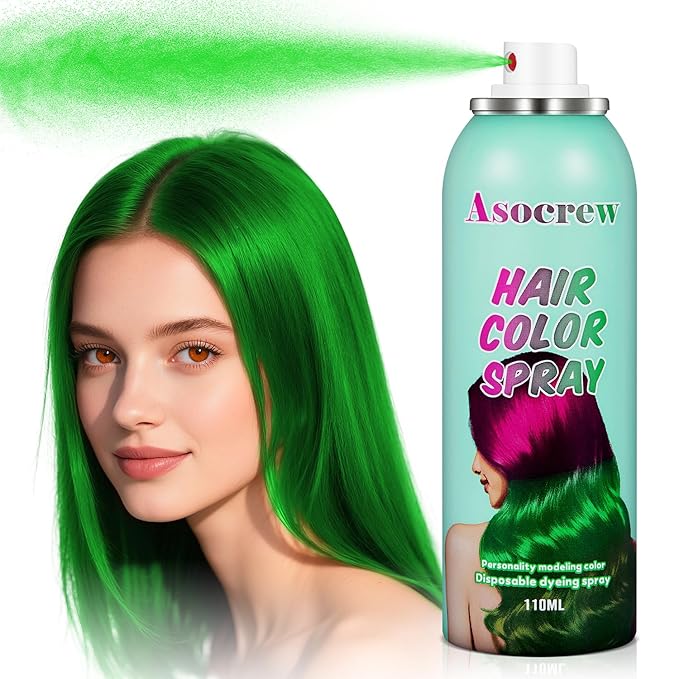 Hair Spray,Hair Color Spray Dye,Grey Temporary Hair Color Dye for Kids Women Men,Hairspray Color Pomades,Washable Color HairSpray for Party, Cosplay,Halloween,Christmas. (Green)