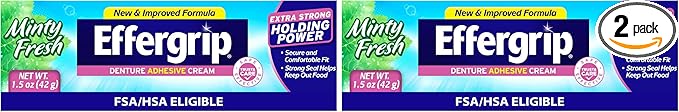 Effergrip Denture Adhesive Cream, Extra Strong Holding Power, 1.5 oz (Pack of 2)