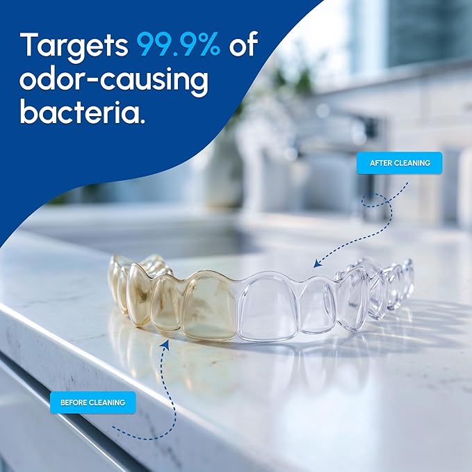 Retainer Cleaner Tablets, Compatible with Invisalign, Approved for Ultrasonic Cleaners, DEEP CLEANSER Formula Cleans Below the Surface, Denture Cleaning Tablets, Removes Stains, Aligners, Mouth Guard
