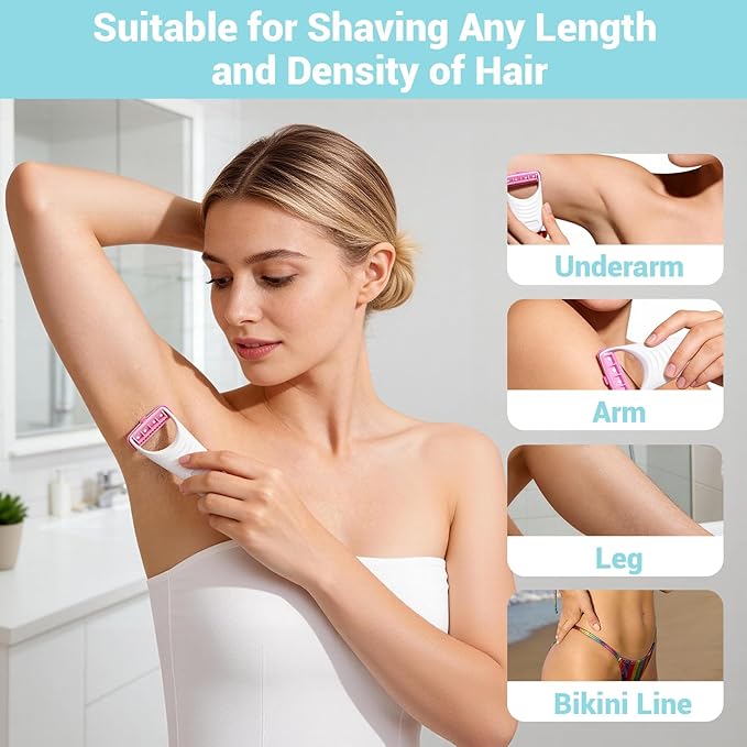 50Pcs Portable Sharp Disposable Prep Razors, Individually Package with Protection Cover, Stainless Steel Single Blade Professional Hair Removal Dry/Wet, Holiday Gifts for Women Home Beauty Salon-Pink