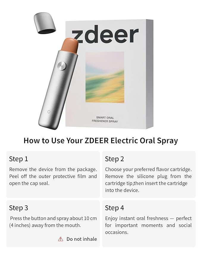 Electric Oral Spray – Probiotic Breath Spray, Alcohol-Free Mouth Spray for Fresh Breath, Rechargeable, Travel Size, 3 Flavor Cartridges Included, Green