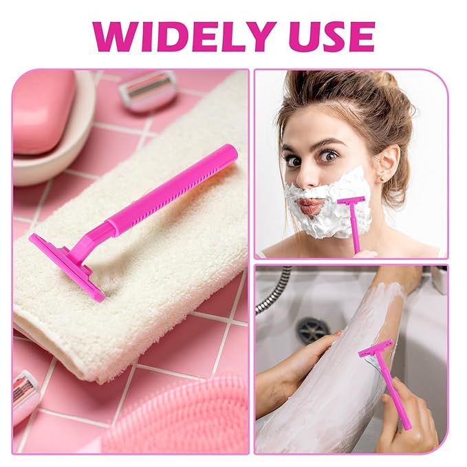 240 Pack Disposable Twin Blade Razors Individually Wrapped, Clear Safety Cap， Multipurpose Portable Shave Razor for Man Woman Bathing Hotel Travel （Pink)