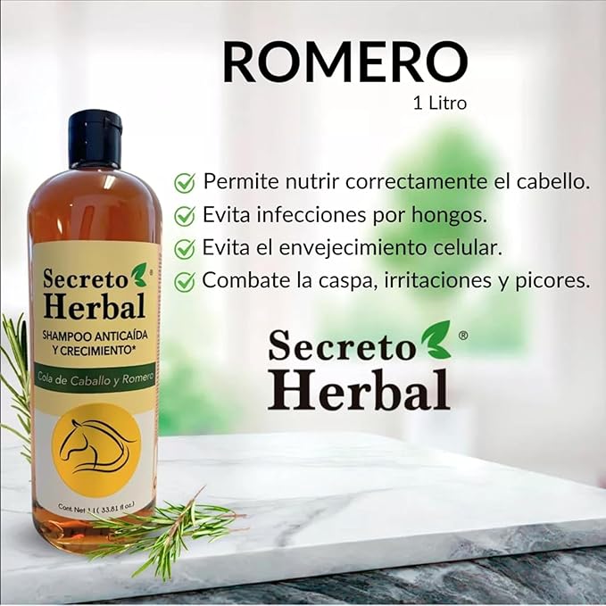Secreto Herbal Hair Growth Shampoo - Horsetail & Rosemary Routine Shampoo for Revitalized Hair - Secreto Herbal cola de caballo y romero 33.81 fl oz