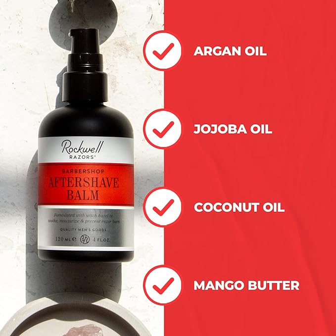 Rockwell Post-Shave Balm, Classic Barber Shop Scent | Formulated with Soothing Witch Hazel, Moisturizing Shea Butter, Natural Hemp, Coconut, Jojoba & Argan Oil | Ideal for All Skin Types