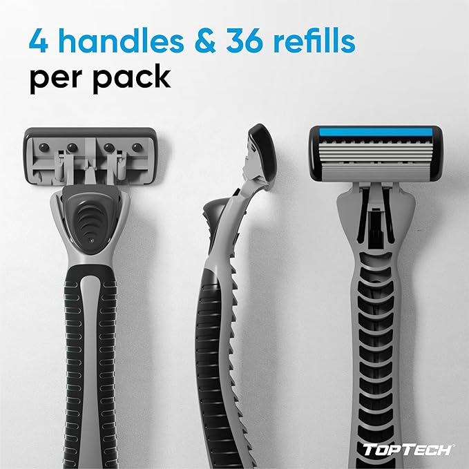 TopTech PRO 5 Razors for Men Quad Set - Manual Shaving Razors & Refills - 40 Count Pack (4 Handles + 36 Replaceable Cartridges), 5-Blades Technology - Soft Shave & Sharp Blades - Great Refill Price