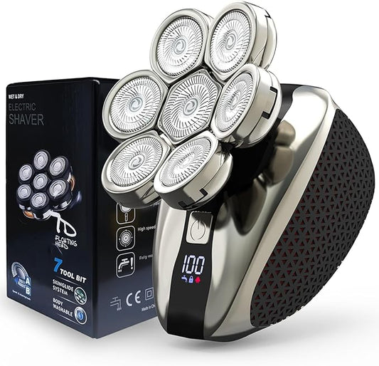 7D Head Shavers for Bald Men, Water Proof Electric Razor for Men with LED Display, Detachable Wet/Dry Anti-Pinch Head Shavers, Shaving Grooming Kit for Balder, Perfect for Home & Travel（Black）