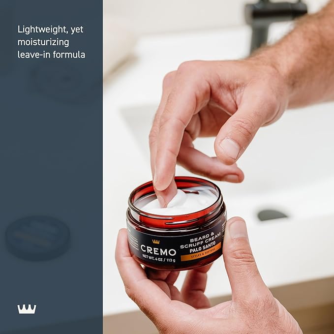 Cremo Beard & Scruff Cream, Palo Santo (Reserve Collection), 4 oz - Soothe Beard Itch, Condition and Offer Light-Hold Styling for Stubble and Scruff