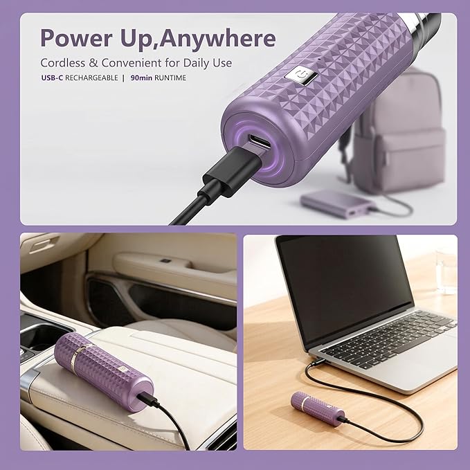 Painless Facial Hair Removal for Women, Electric Face Shaver, Portable Peach Fuzz Trimmer for Lip, Chin & Cheeks, USB-C Rechargeable 90 Mins Cordless Shaver, Gentle for Sensitive Skin (Purple)