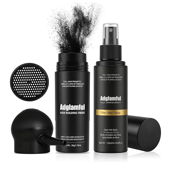 3-in-1 Hair Fiber Kit, 30g Building Fiber Powder + Silicone Pump Applicator + Fiber Hold Spray, Dual Application Options for Thinning Hair, Natural Fullness & Long-Lasting Volume, Black