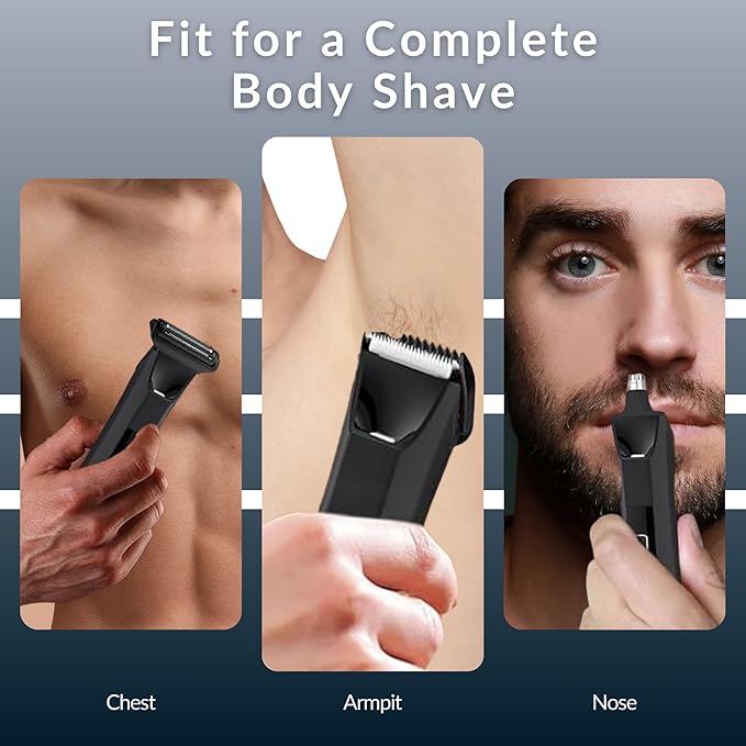 Three-in-One Waterproof Wet/Dry Groomer with Travel Case and Travel Lock, Black, LED Display, Ball Foil Shaver, Nose Hair Clippers, and Groin & Body Hair Trimmer by Paradise Bliss, Black