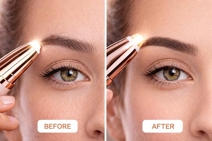Eyebrow Trimmer & Facial Hair Remover for Women, 18K Gold Plated Precision Electric Face Razor with Built-in LED Light, Painless Hair Removal for Eyebrows, Upper Lip, Chin & Peach Fuzz
