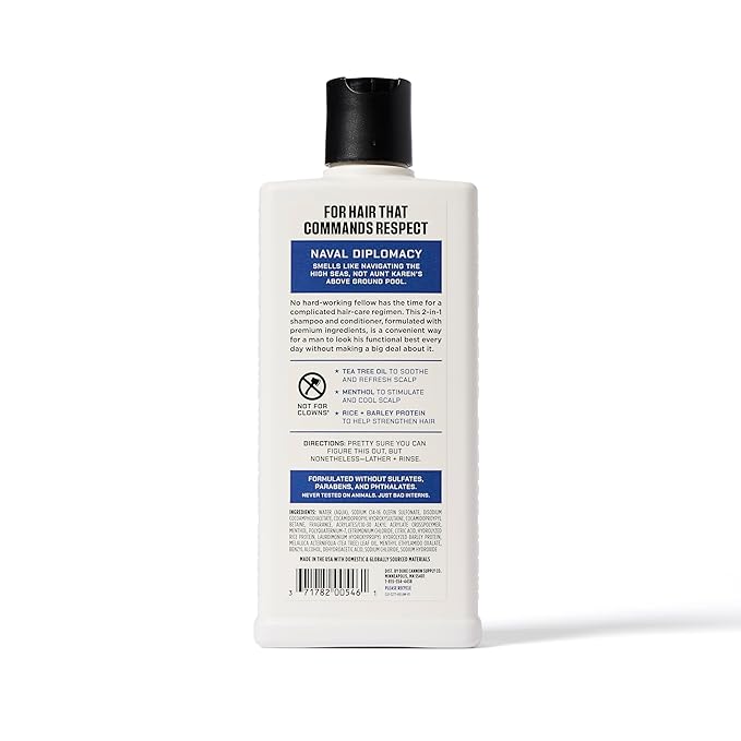 Duke Cannon Supply Co. 2-in-1 Hair Wash - Masculine Scent - Gentle Cleansing Hair Wash For Men - Stimulating Hair Shampoo & Conditioner - Strengthens Hair - Naval Diplomacy Shampoo/Conditoner (14 oz)