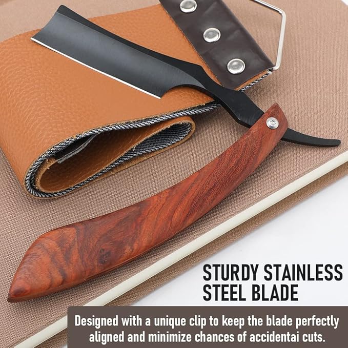 Straight Razor With Strope - Professional Straight Edge Barber Premium Stainless Steel Shaver With Shaving Strop for Men Home & Salon Grooming Using (NO.152)