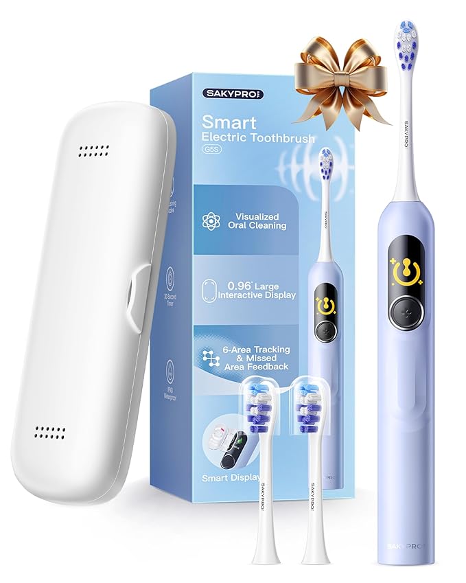 Kids Electric Toothbrush for Boys Teens (6-15Y), Smart Screen with Brushing Score, Soft Bristles, Visual Timer for Braces, 150 Days Battery with Travel Case (Blue)