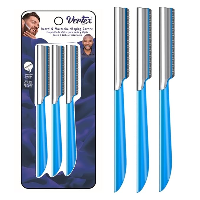 Beard Shaping Razor Tool Mustache Straight Edge Travel Razors Stainless Steel For Eyebrow Grooming Kit Trimmer Blade For Men Bag Use After Black Color Dye Balm Oil Wash Replacement Disposable Clippers