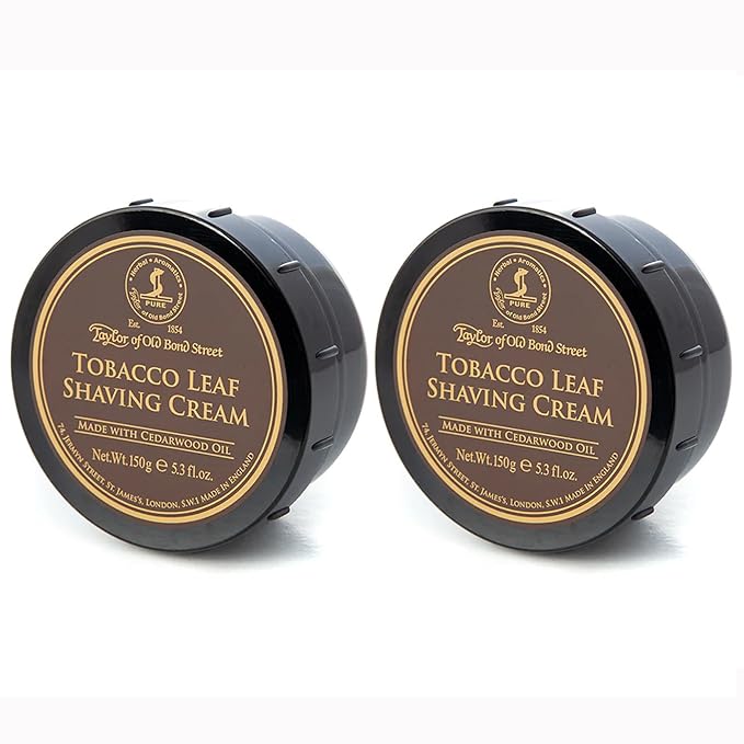 Taylor of Old Bond Street Tobacco Leaf Fragrance Shaving Cream Bowl 150g (2-Pack) – Rich Lather for Traditional Shaving
