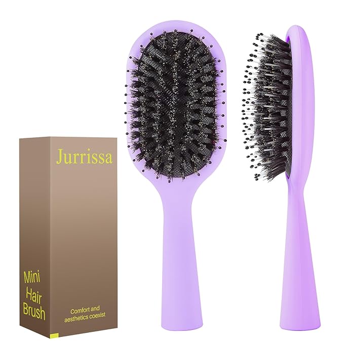 Boar Bristles Hair Brush for Women and Men, Detangling Hair Brush for Smoothing Massage Add Shine, Nylon&Boar Bristles Detangler brush for Hair Healthy (Medium-Purple)
