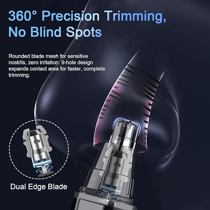 Fululuer Nose Hair Trimmer for Men and Women: 2026 Upgraded Rechargeable 4-in-1 Ear, Nose, Eyebrow & Beard Trimmers 8500 RPM, LED Indicator & Waterproof Dual Edge Blades (Black)