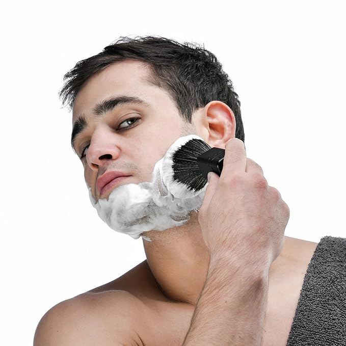 HYPE Vegan Shave Brush – Premium Synthetic Fibers, CNC Machined Aluminum Handle – Whips Up Luxurious Lather for a Smooth, Precise Shave - Black