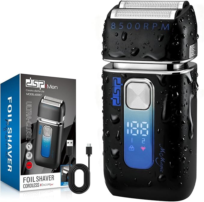 DSP Foil Shavers for Men, Electric Razors, Face Shaver with Pop Up Trimmer, Two-Speed Adjustable, Travel Lock, IPX6, Gift for Man