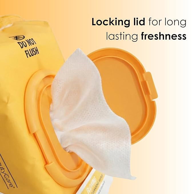 Global Beauty Care Glowing Makeup Remover Wipes - Gentle Daily Facial Cleansing Wipes for Sensitive Skin, Vitamin C Infused with Niacinamide, AHAs, & Vitamin E, Travel-Friendly, 60 Count (1-Pack)