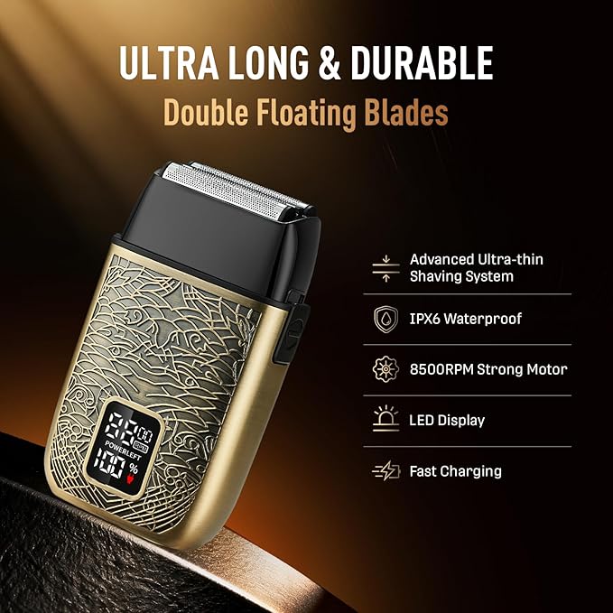 Mens Foil Shavers, Beard Trimmers for Men Professional,Electric Shavers for Men, Mustache Trimmer Face Shaver, Wet/Dry Beard Shaver, 3 Peeds Electric Razor for Face