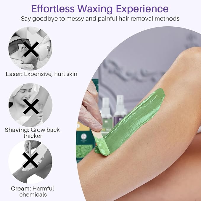 BLITZWAX Wax Beads 1.3lb for Hair Removal, Aloe Vera Hard Wax for Sensitive Skin, Stripless Waxing for Body, Bikini, Legs and Brazilian, Wax Refill with 10 Wooden Sticks for Home Use
